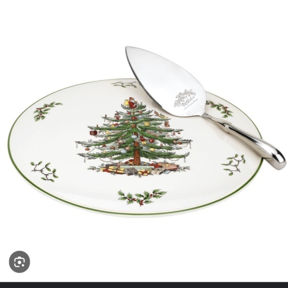 SPODE CHRISTMAS TREE CAKE PLATE AND SERVER SET